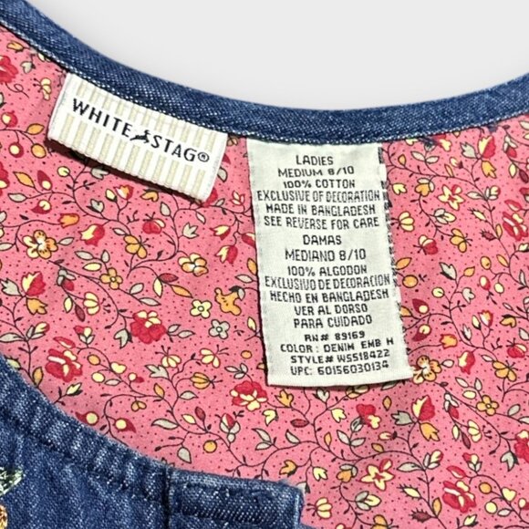 Vintage Womens Dress L Embroidery Floral Denim Maxi Pockets A-Line Retro Teacher - Picture 3 of 8